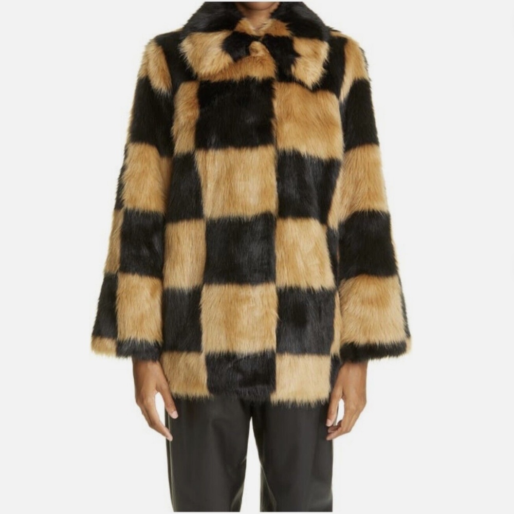Stand Studio Nani Check Faux Fur Jacket - EU 40 - US 12-14